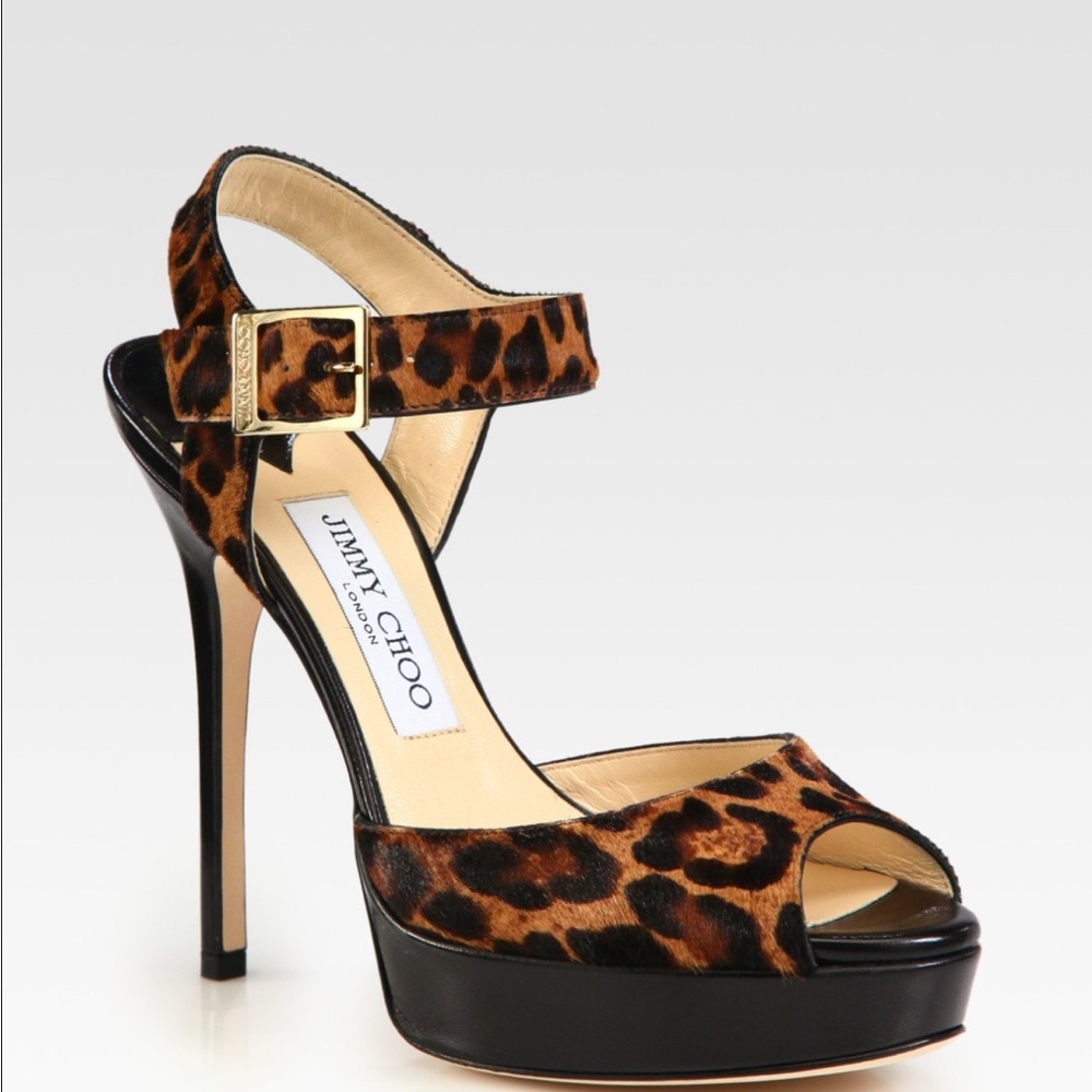 Jimmy Choo Leopard Print Heels – Size 38.5 – Pony Hair & Leather, With Box
